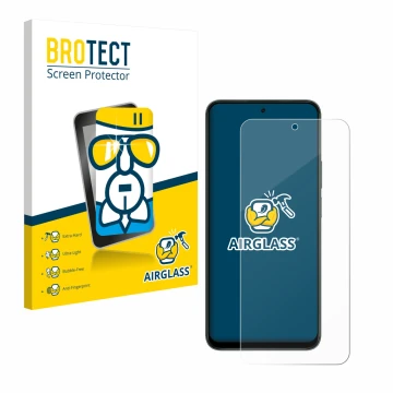 Front side of a product packaging with the brand logo BROTECT. Next to it is the device Honor X7d 5G shown with the correspond
