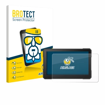 Front side of a product packaging with the brand logo BROTECT. Next to it is the device Interphone Sync 70 Essential shown wit