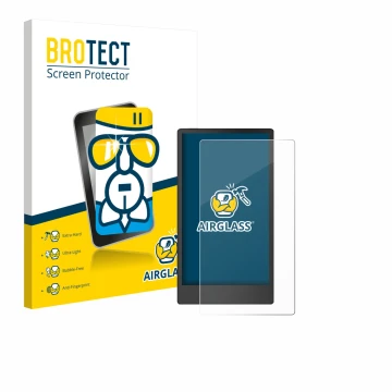 Front side of a product packaging with the brand logo BROTECT. Next to it is the device reMarkable Paper Pro Move shown with t