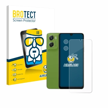 Front side of a product packaging with the brand logo BROTECT. Next to it is the device Motorola Moto G06 Power (Front+Camera)