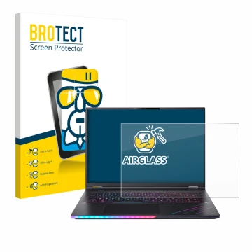 Front side of a product packaging with the brand logo BROTECT. Next to it is the device Acer Predator Helios 18 AI PH18-73 sho