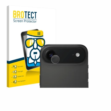 Front side of a product packaging with the brand logo BROTECT. Next to it is the device Apple iPhone Air (ONLY Camera Lens) sh