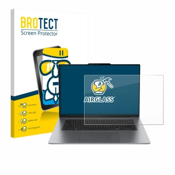 Front side of a product packaging with the brand logo BROTECT. Next to it is the device Lenovo ThinkPad X9 14 G1 shown with th