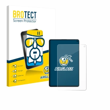 Front side of a product packaging with the brand logo BROTECT. Next to it is the device Huawei MatePad Mini shown with the cor