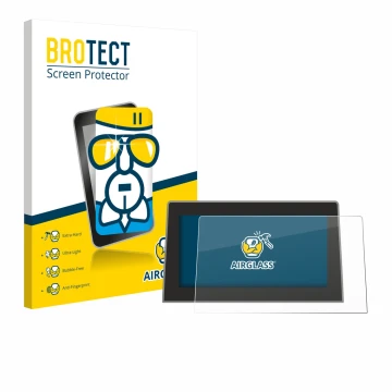 Front side of a product packaging with the brand logo BROTECT. Next to it is the device Jeep Compass BJ 2021-2024 (Uconnect 10