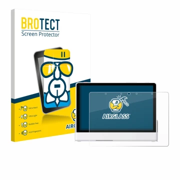 Front side of a product packaging with the brand logo BROTECT. Next to it is the device eufy Smart Display E10 shown with the 