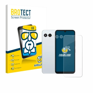 Front side of a product packaging with the brand logo BROTECT. Next to it is the device Telekom T Phone 3 (Front+Camera) shown