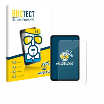 Front side of a product packaging with the brand logo BROTECT. Next to it is the device Xiaomi Pad Mini shown with the corresp