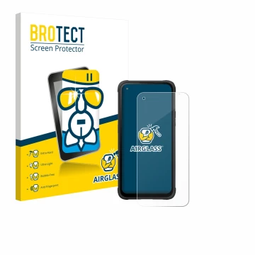 Front side of a product packaging with the brand logo BROTECT. Next to it is the device Hammer Blade V 5G shown with the corre