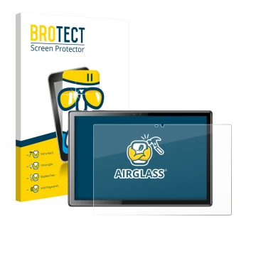 Front side of a product packaging with the brand logo BROTECT. Next to it is the device Tibuta A10 10.1