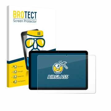 Front side of a product packaging with the brand logo BROTECT. Next to it is the device Tabwee T80 10.1