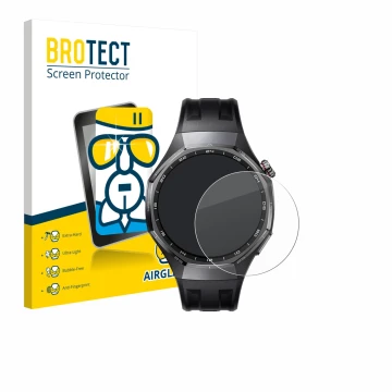 Front side of a product packaging with the brand logo BROTECT. Next to it is the device Huawei Watch GT 6 Pro (46 mm) shown wi