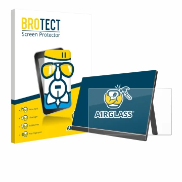 Front side of a product packaging with the brand logo BROTECT. Next to it is the device Arzopa 60HZ/A1 15.6