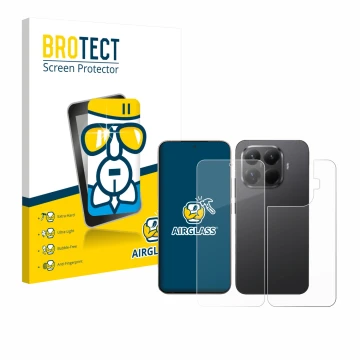 Front side of a product packaging with the brand logo BROTECT. Next to it is the device Xiaomi 15T Pro (Front+Back) shown with