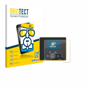 Front side of a product packaging with the brand logo BROTECT. Next to it is the device Junsi iCharger DX12 shown with the cor