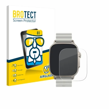 Front side of a product packaging with the brand logo BROTECT. Next to it is the device realme Watch 5 shown with the correspo