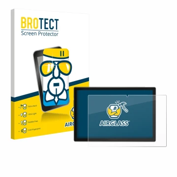 Front side of a product packaging with the brand logo BROTECT. Next to it is the device Antemper D115 10.1