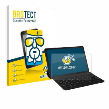 Front side of a product packaging with the brand logo BROTECT. Next to it is the device Laptok LAPA7LBK 11