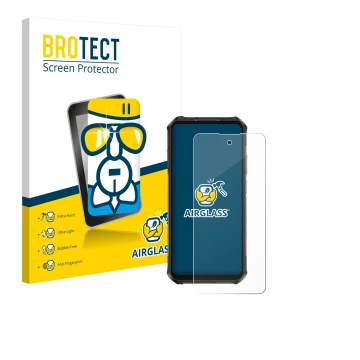 Front side of a product packaging with the brand logo BROTECT. Next to it is the device Ulefone Armor X16 Pro shown with the c