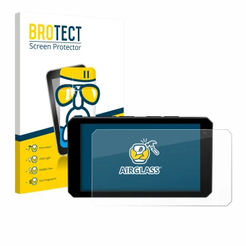 Front side of a product packaging with the brand logo BROTECT. Next to it is the device Chigee AIO-6 LTE 4G shown with the cor