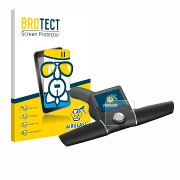 Front side of a product packaging with the brand logo BROTECT. Next to it is the device Motocaddy M7 GPS Remote shown with the