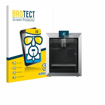 Front side of a product packaging with the brand logo BROTECT. Next to it is the device Qidi Tech Q2 shown with the correspond