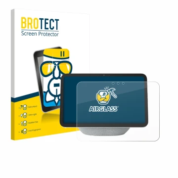 Front side of a product packaging with the brand logo BROTECT. Next to it is the device Amazon Echo Show 8 2025 (4th Gen.) sho