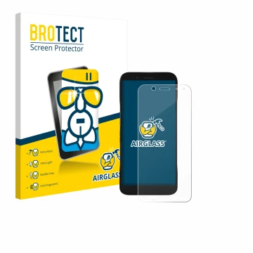 Front side of a product packaging with the brand logo BROTECT. Next to it is the device Datalogic Memor 17 HC shown with the c