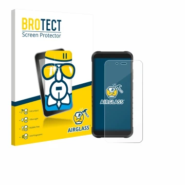 Front side of a product packaging with the brand logo BROTECT. Next to it is the device Ulefone RugKing shown with the corresp