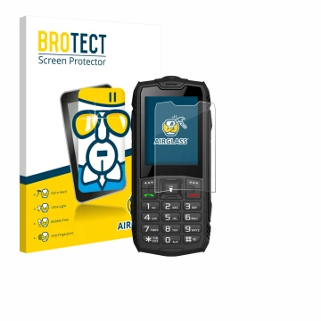 Front side of a product packaging with the brand logo BROTECT. Next to it is the device Hammer Rock shown with the correspondi