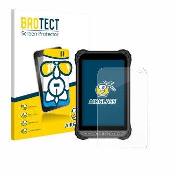 Front side of a product packaging with the brand logo BROTECT. Next to it is the device Zoomsmart A8004 Series shown with the 