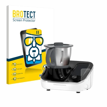 Front side of a product packaging with the brand logo BROTECT. Next to it is the device TOKIT Omni Cook C2 shown with the corr