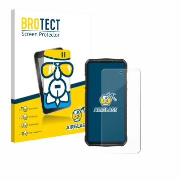 Front side of a product packaging with the brand logo BROTECT. Next to it is the device Ulefone 29 pro shown with the correspo