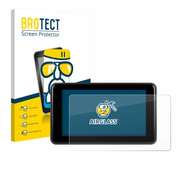 Front side of a product packaging with the brand logo BROTECT. Next to it is the device Vechtel Motorrad Carplay 5