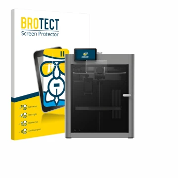Front side of a product packaging with the brand logo BROTECT. Next to it is the device Bambu Lab P2S 3D Printer shown with th