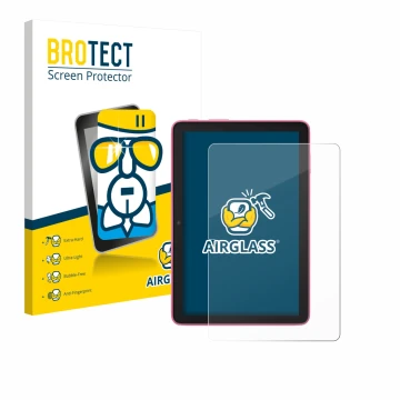 Front side of a product packaging with the brand logo BROTECT. Next to it is the device Amazon Fire HD 8 2024 shown with the c