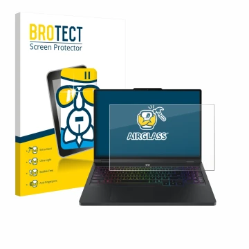 Front side of a product packaging with the brand logo BROTECT. Next to it is the device Lenovo Legion Pro 5 Gen 10 16