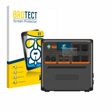 Front side of a product packaging with the brand logo BROTECT. Next to it is the device Bluetti AC240P shown with the correspo