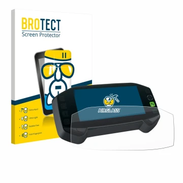 Front side of a product packaging with the brand logo BROTECT. Next to it is the device Suzuki DR-Z4S 2025 shown with the corr