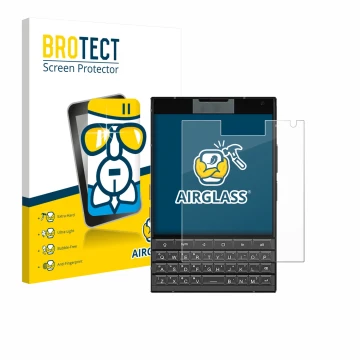 Front side of a product packaging with the brand logo BROTECT. Next to it is the device Unihertz Titan 2 shown with the corres