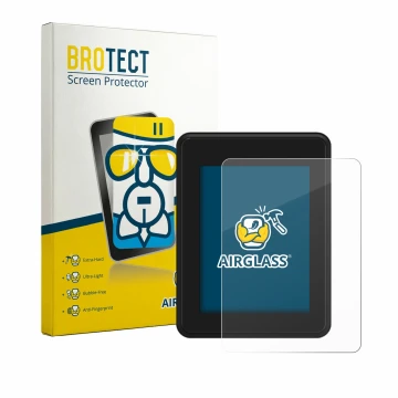 Front side of a product packaging with the brand logo BROTECT. Next to it is the device Neodrives simplyDisplay shown with the