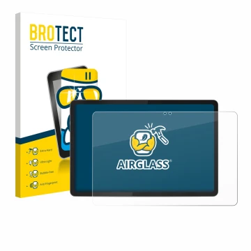 Front side of a product packaging with the brand logo BROTECT. Next to it is the device Lenovo Idea Tab 11