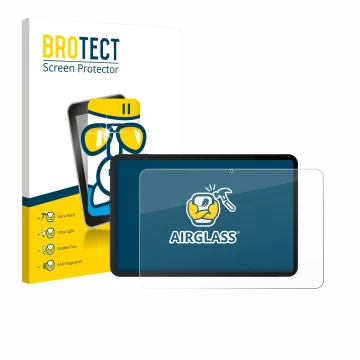 Front side of a product packaging with the brand logo BROTECT. Next to it is the device Doogee Tab G6 Max shown with the corre