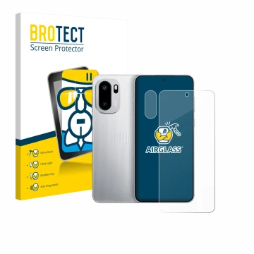 Front side of a product packaging with the brand logo BROTECT. Next to it is the device OnePlus 15R (Front+Camera) shown with 