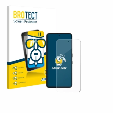 Front side of a product packaging with the brand logo BROTECT. Next to it is the device Nothing Phone (3a) Lite shown with the