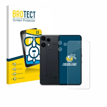 Front side of a product packaging with the brand logo BROTECT. Next to it is the device Nothing Phone (3a) Lite (Front+Camera)