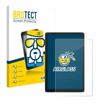 Front side of a product packaging with the brand logo BROTECT. Next to it is the device Whitedeer WHEC107BK 10.1