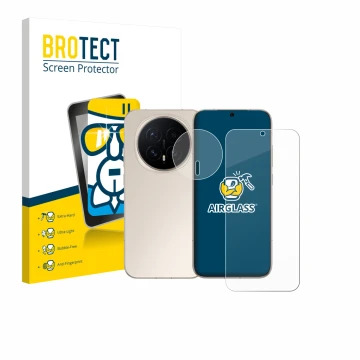 Front side of a product packaging with the brand logo BROTECT. Next to it is the device Honor Magic 8 (Front+Camera) shown wit