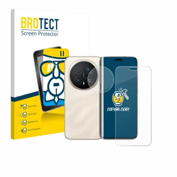 Front side of a product packaging with the brand logo BROTECT. Next to it is the device Honor Magic 8 Pro (Front+Camera) shown