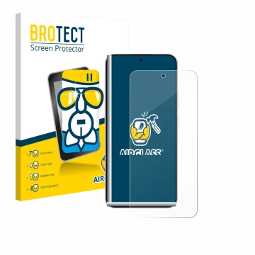 Front side of a product packaging with the brand logo BROTECT. Next to it is the device Oppo Reno 14 shown with the correspond